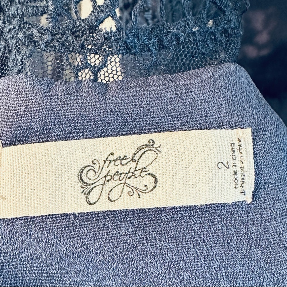 FREE PEOPLE Fairy Feminine Rave Whimsigoth Sz 2 Blue Mesh Lace Sheer Mini Dress - Picture 16 of 16